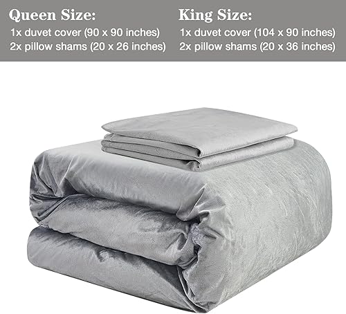 Miniatura 3 de JSD Juego de funda de edredón de microfibra de terciopelo gris plateado, tamaño Queen, funda de edredón reversible de 3 piezas con fundas de