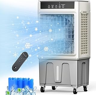 3 in 1 Swamp Cooler, 2100CFM Evaporative Air Cooler, Portable Ac Unit Air Conditioner 100°Oscillation, 3 Speed, 24H Timer, 4 Ice Packs & 5.3 Gal Water Tank for Garage, Patio, Outdoor