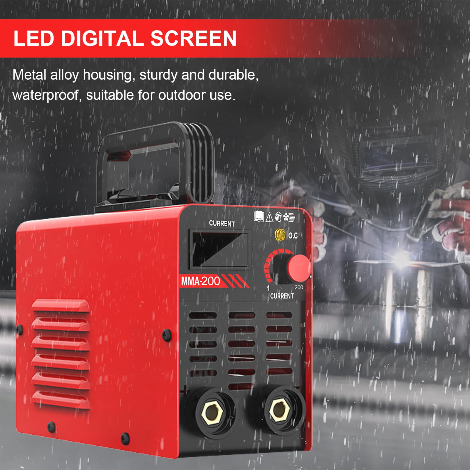 Máquina de Soldadura por Arco Portátil MMA 200, Máquina de Soldadura por Electrodo 200A, Mini Máquina de Soldadura MMA con Inversor IGBT, Pantalla LED, Antiadherente, Refrigeración Inteligente