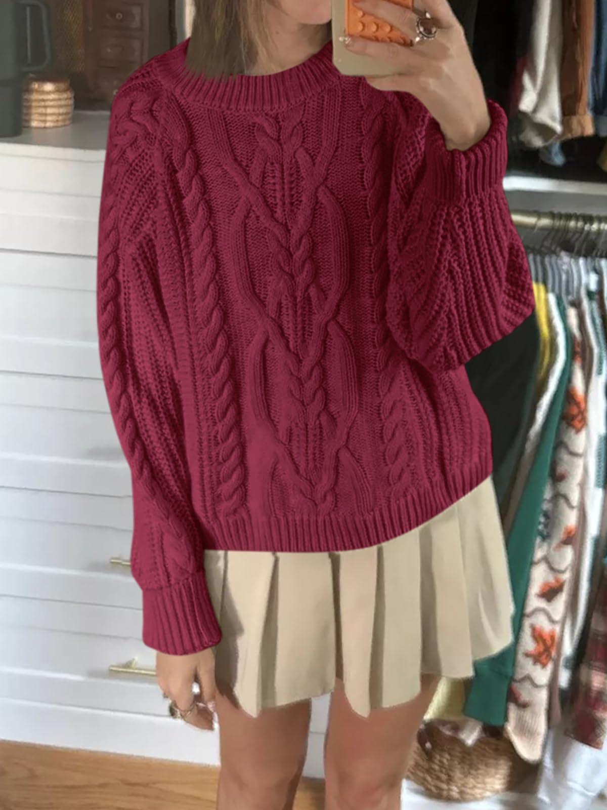 Cicy Bell Maglione oversize da donna a trecce girocollo a maniche lunghe autunno grosso pullover casual vestibilità ampia maglione top