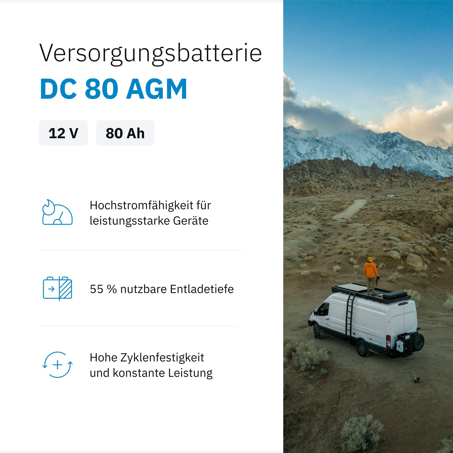 ECTIVE AGM DC80 12V 80Ah, Deep Cycle Versorgungsbatterie wartungsfrei, Van