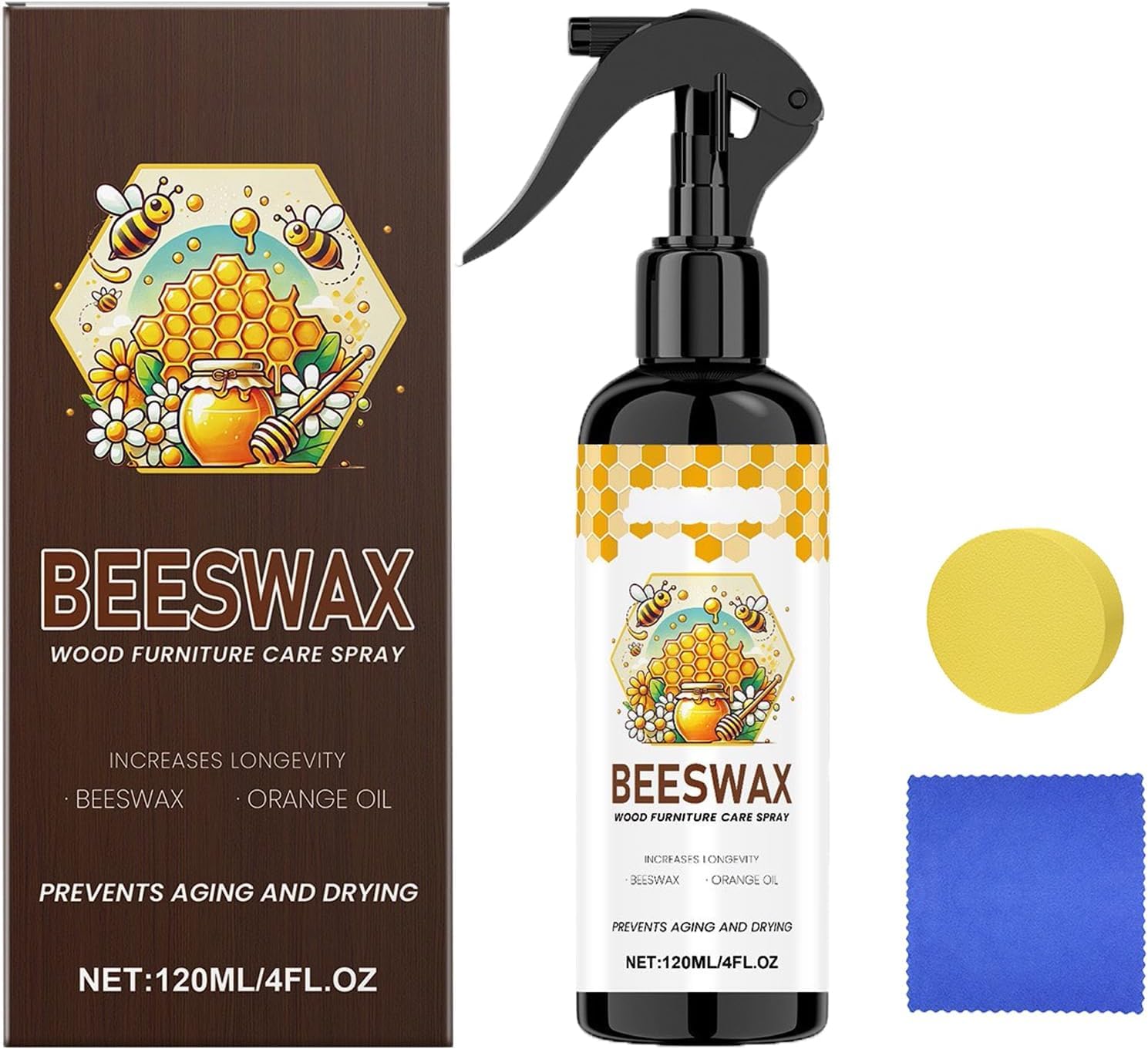 Mvsdiscv Natural Beeswax Spray, Beeswax Furniture Polish, Multipurpose Wood Floor Cleaner and Polish for Furniture, Floor, Tables 120ML