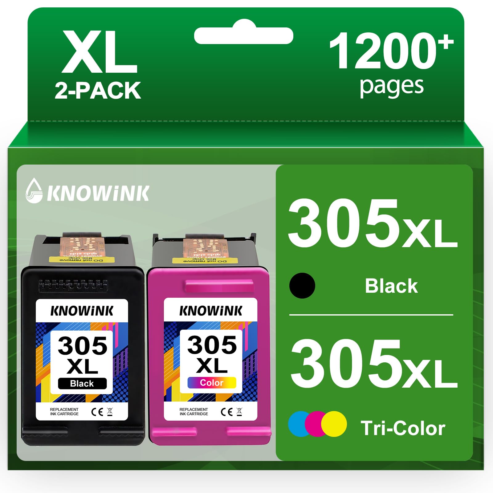 KNOWINK 305 XL Ink Cartridges 305 XL Black and Colour Multipack Compatible for HP DeskJet 2710 2070e 2120 2721 4120 HP Envy 6020e 6010 6032 6034 6020e 6420 Printer (2-Pack) ClimeCo Certified