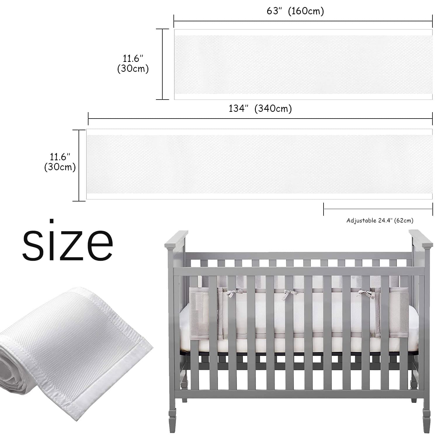 Bettumrandung Babybett,2 Pack Baby Nestchen Bettumrandung,Kopfumrandung Babybett,Atmungsaktive Krippenumrandung,Babybett Atmungsaktiver Kollisionsschutz,Nestchen für Kinderbetten,Babybett Umrandungen
