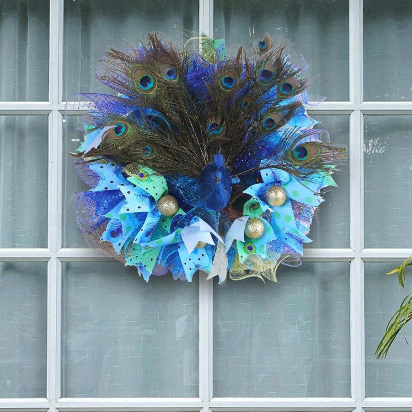 Ghirlanda da Esterno per Porta d'ingresso - Ghirlanda Primaverile in plastica Blu da 19x19 Pollici per Primavera/Estate, Cartello per Porta d'ingresso per finestre