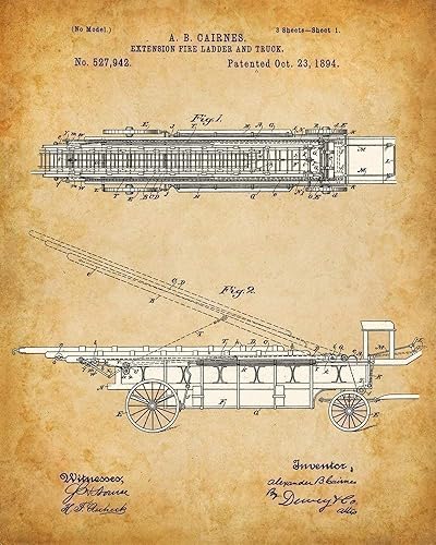 Miniatura 4 de Original Fire Fighter Patent Art Prints - Set of Four Photos (8x10) Unframed - Makes a Great Fire Station Decor and Gift Under $20 for Firefighters