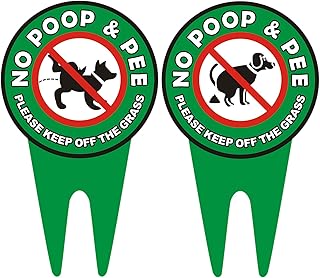 2 PCS No Dog Poop Signs for Yard, 14 x 8 inch Double Sided PLEASE KEEP OFF THE GRASS Sign, Durable and Sturdy Aluminum Material