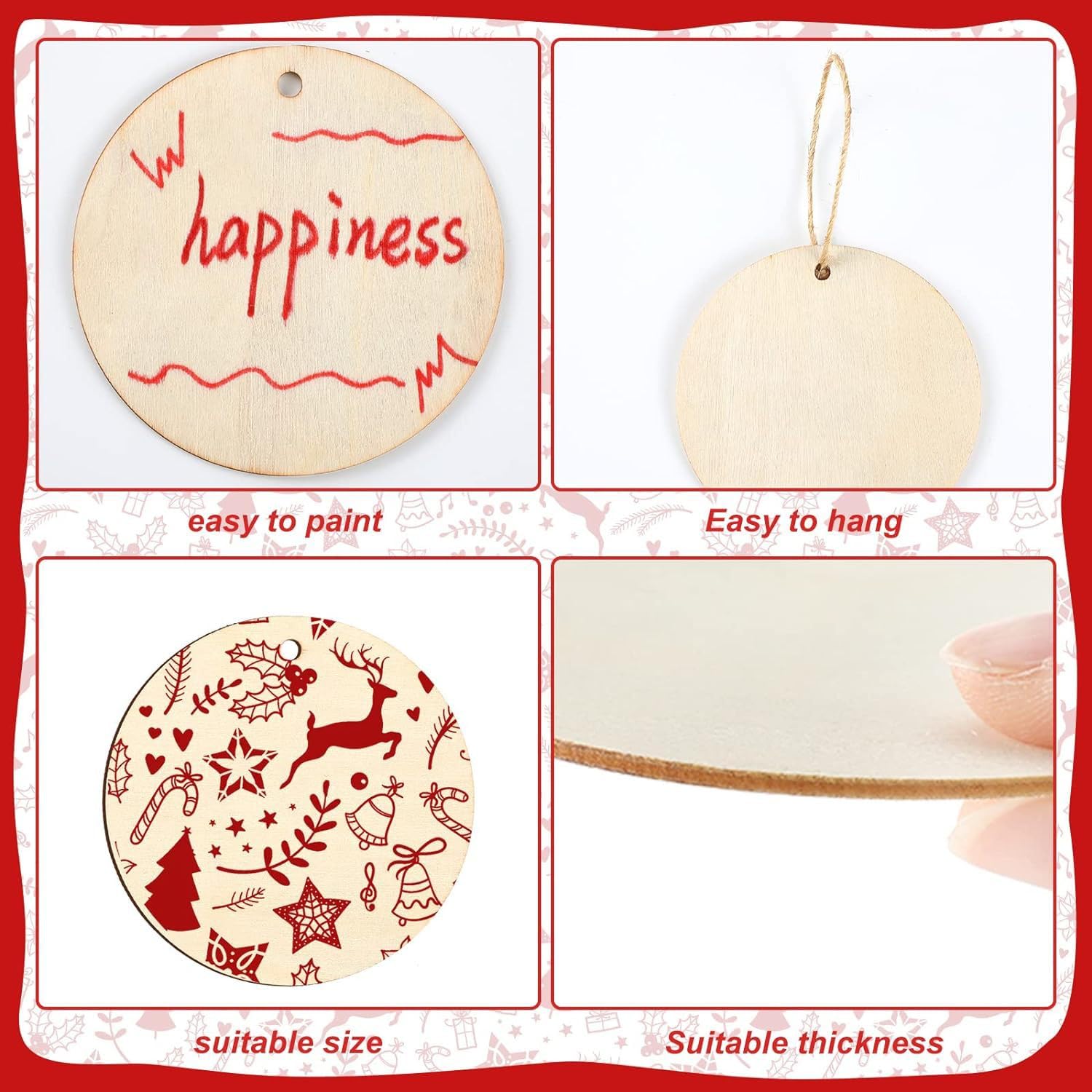6 pezzi di diametro di 25,4 cm ornamenti natalizi in legno, dischi in legno con fori per fai da te, ornamenti in legno grezzo vuoto, decorazioni natalizie, decorazioni da appendere