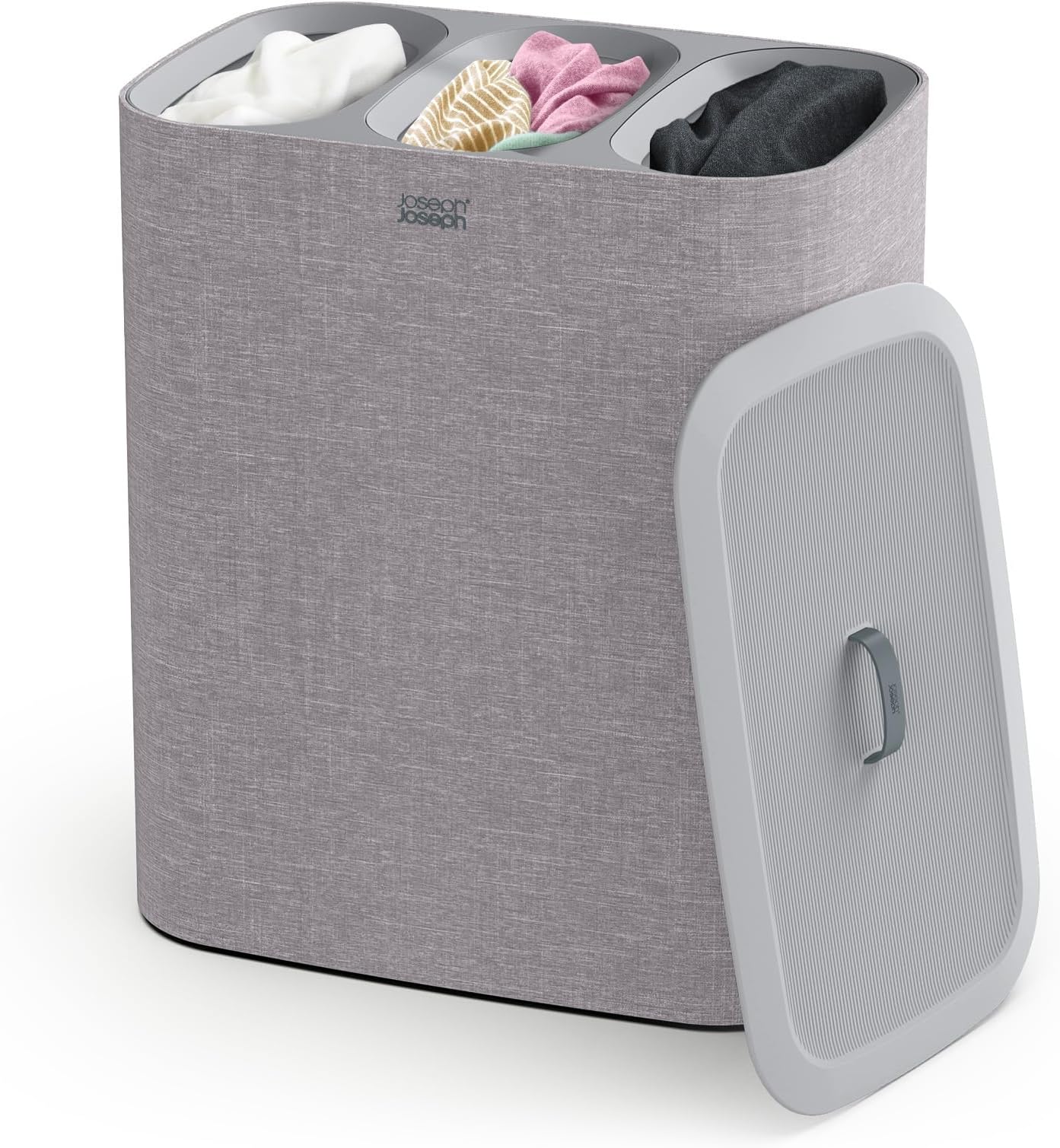 Tota Trio 90 liter/23.8 gallon Laundry Hamper Separation Basket with lid, 3 Removable Washing Bags with Handles- Gray