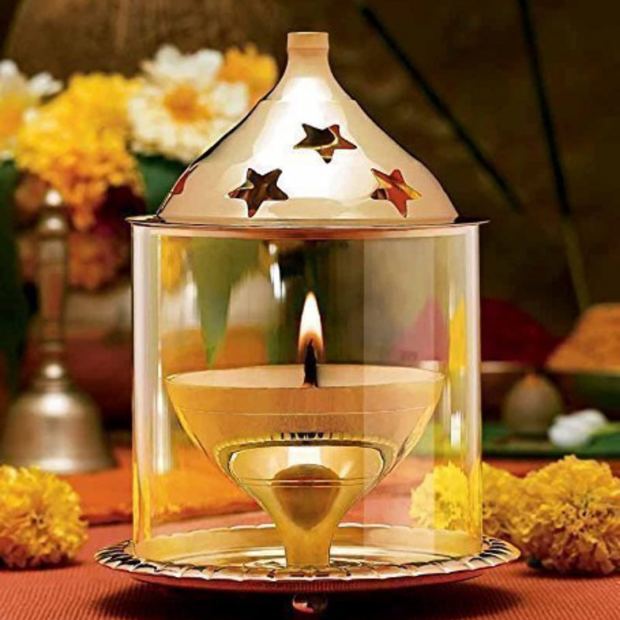 Nyra® Brass Akhand Diya with Glass Cover for Pooja/Puja | Home | Decoration | Mandir (Golden, 5 inch) (B0B6RB2KND) Amazon Price History, Amazon Price Tracker