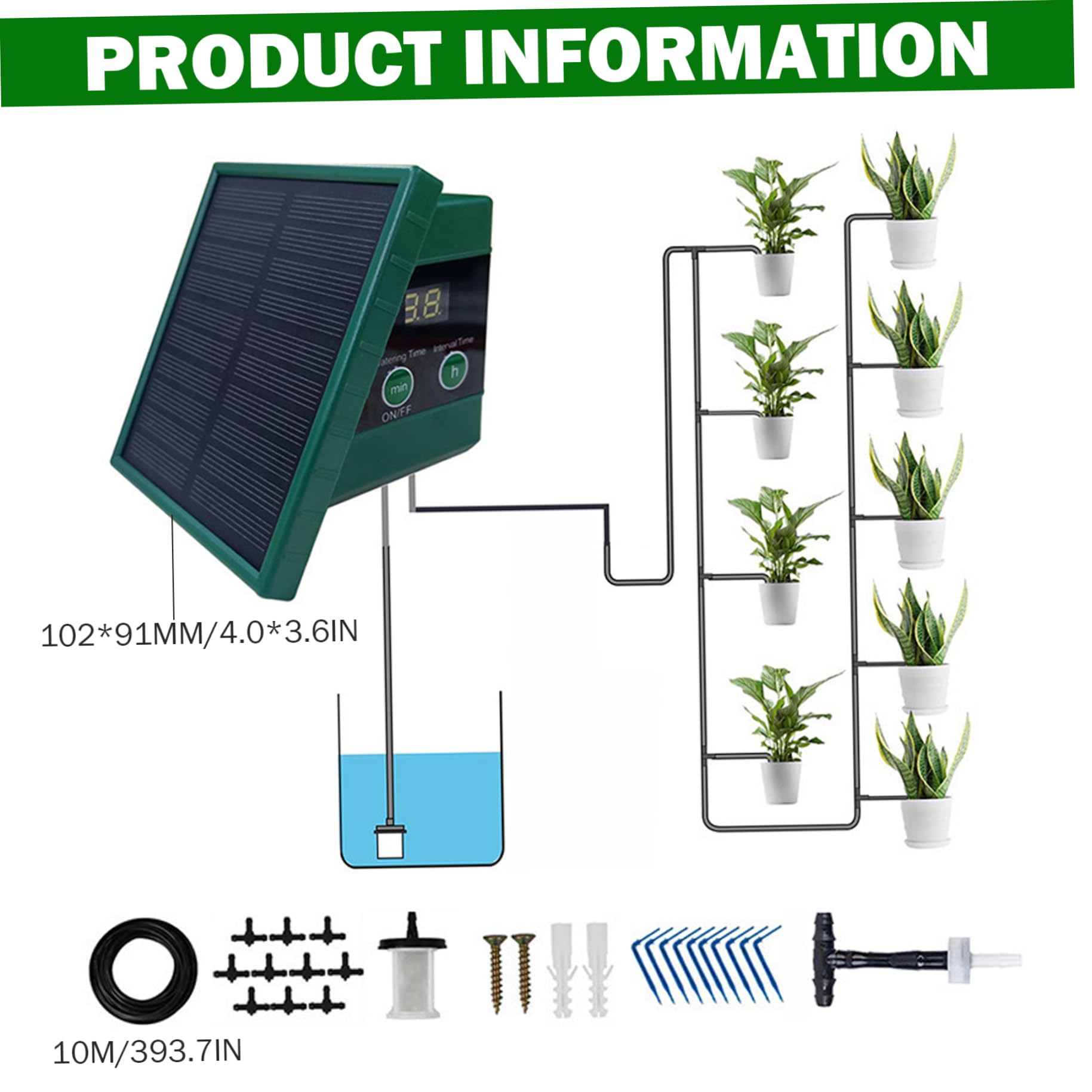 Irrigazione solare a goccia - Kit di irrigazione automatica delle piante con pannello solare e timer, giardino interno ed esterno