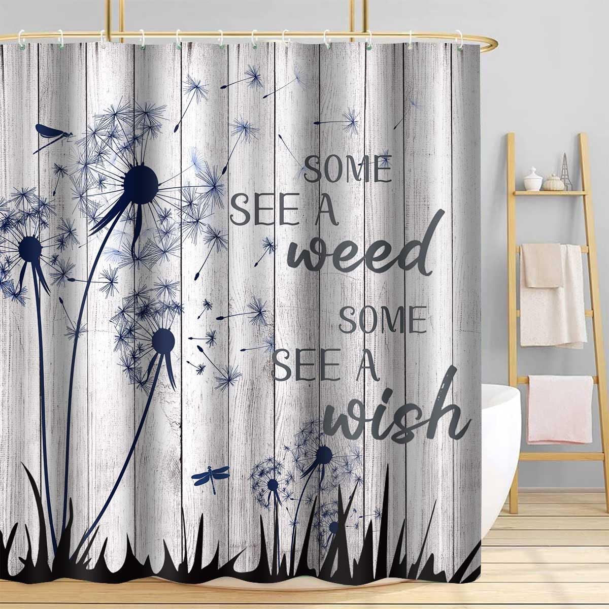 Dandelion Wish Shower Curtain, Rustic Country Shower Curtain Sets, Farm Floral Plant Weed Farmhouse Style Bathroom Curtains Decor Set with 12 Hooks 72x72inch YLMRTP0059