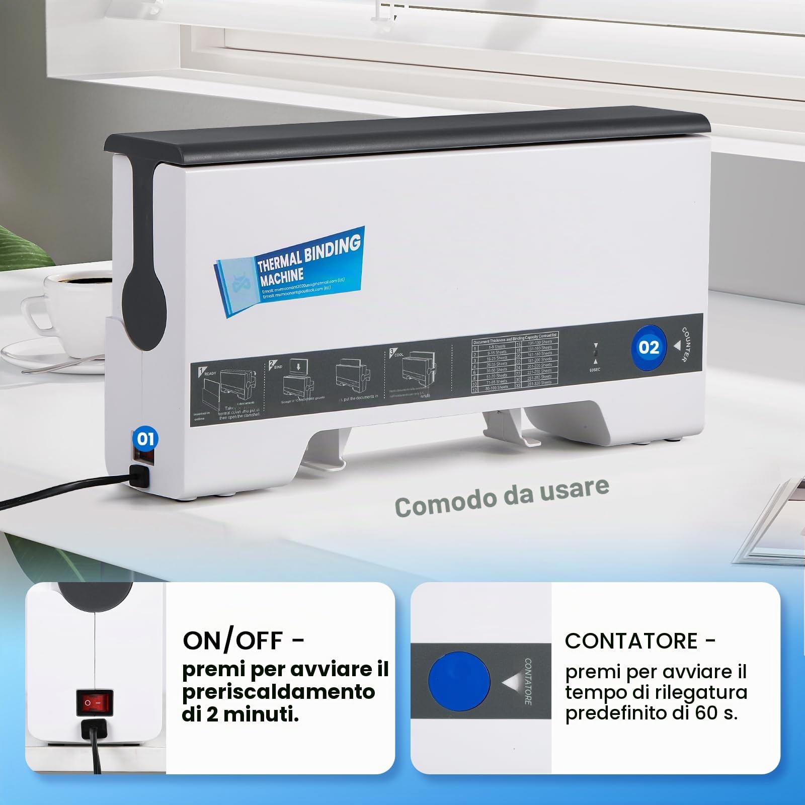 Mxmoonant TH-36 Rilegatrice termica, max. 200 fogli, semplice utilizzo, compatta, per A5/A4, con 5 coperchi di rilegatura