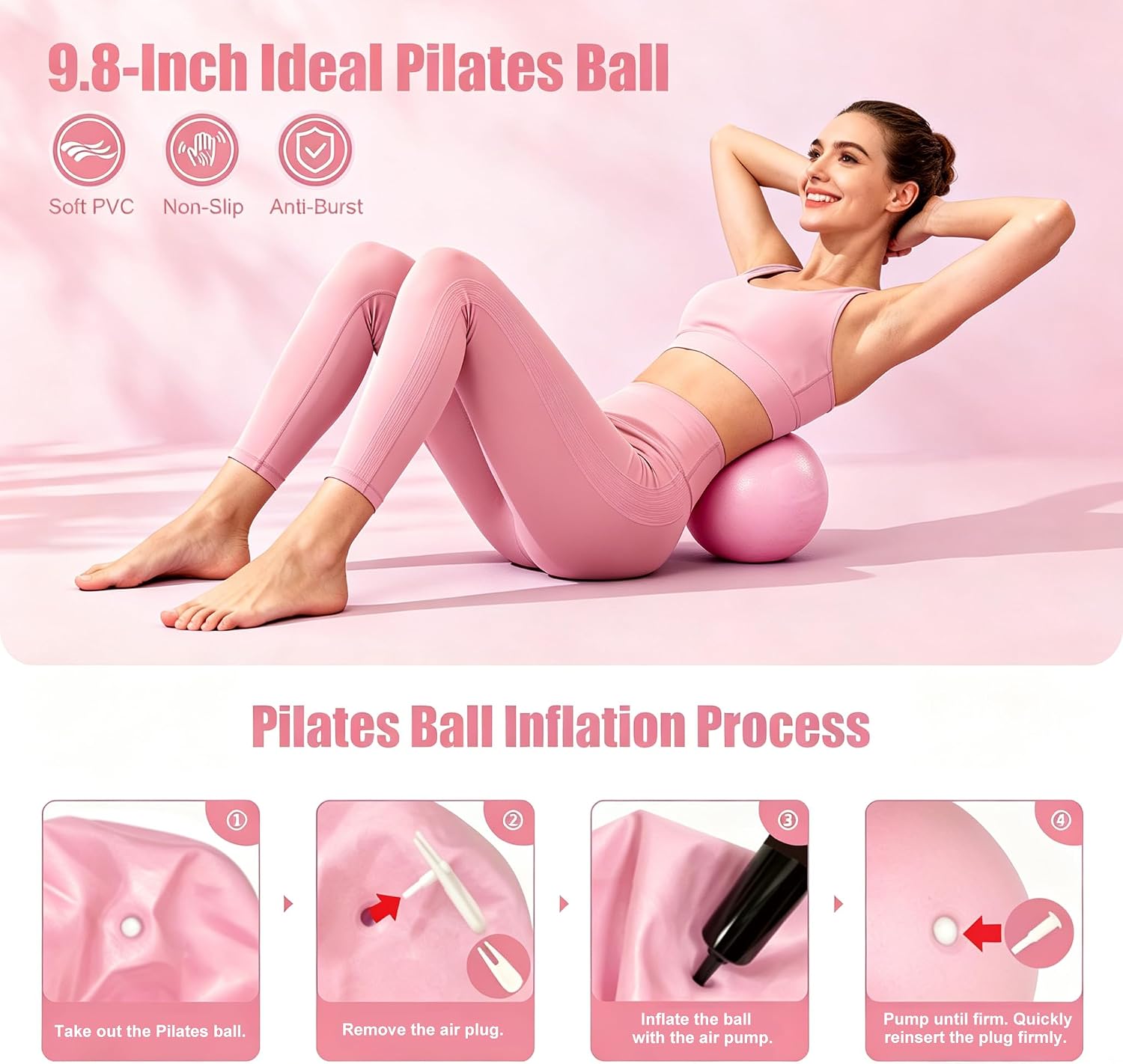 Pilates Kit for Women 14in Pilates Ring, 9.8in Ball, Cushioned Knee Pads & Wrist Wraps, 4 Resistance Bands, Non-Slip Grip Socks, Portable Home Gym Set for Beginners