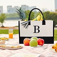 Vista 42 de TOPDesign Personalized Initial Canvas Beach Bag, Monogrammed Gift Tote Bag for Women Negro y marrón