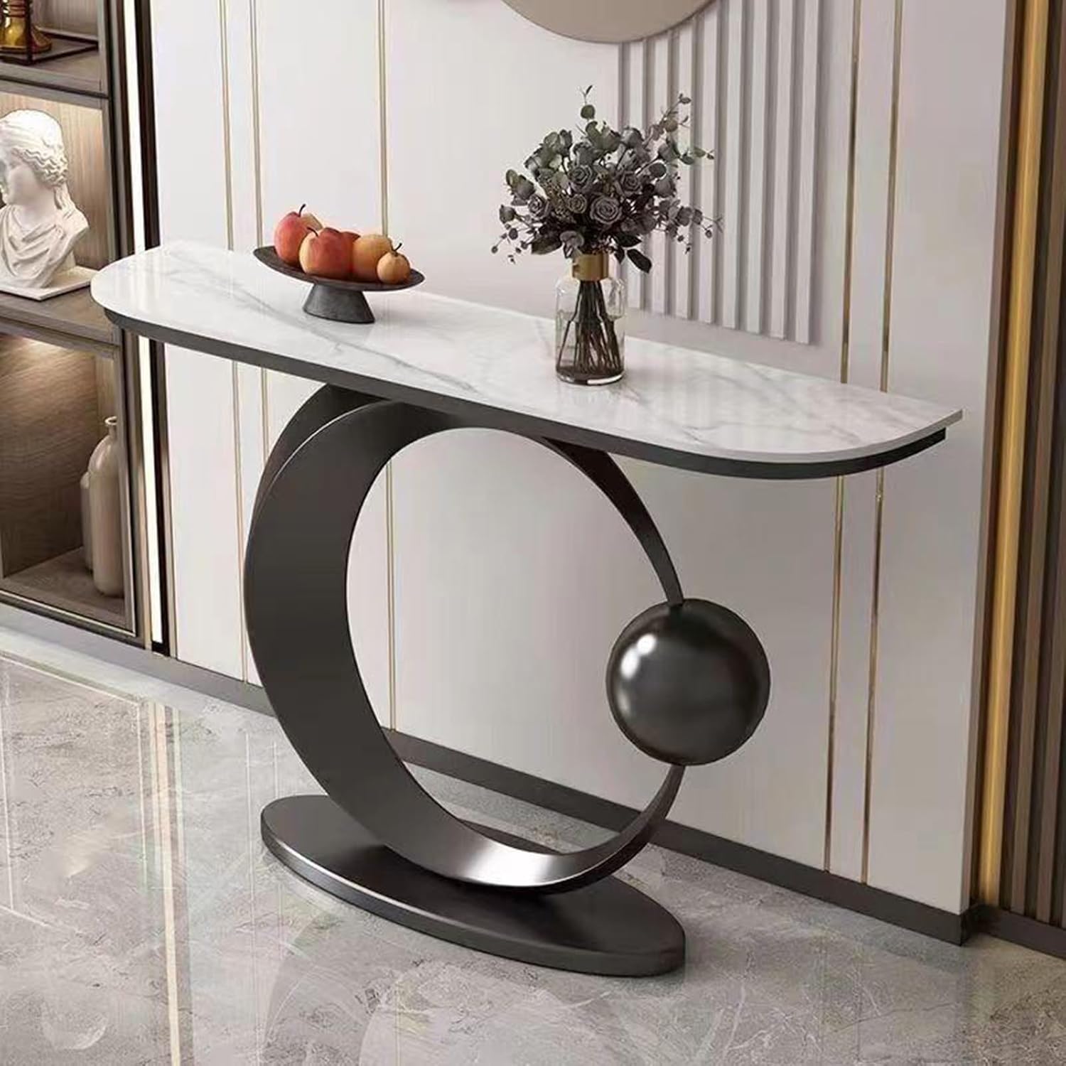 Narrow Entryway Accent Table, Uniquely Designed Marble Console Table, for Living Room, Hallway, Couch, Foyer(Black,47.2 * 11.8 * 31.5in)