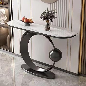 Narrow Entryway Accent Table, Uniquely Designed Marble Console Table, for Living Room, Hallway, Couch, FoyerBlack,47.2 * 11.8 * 31.5in