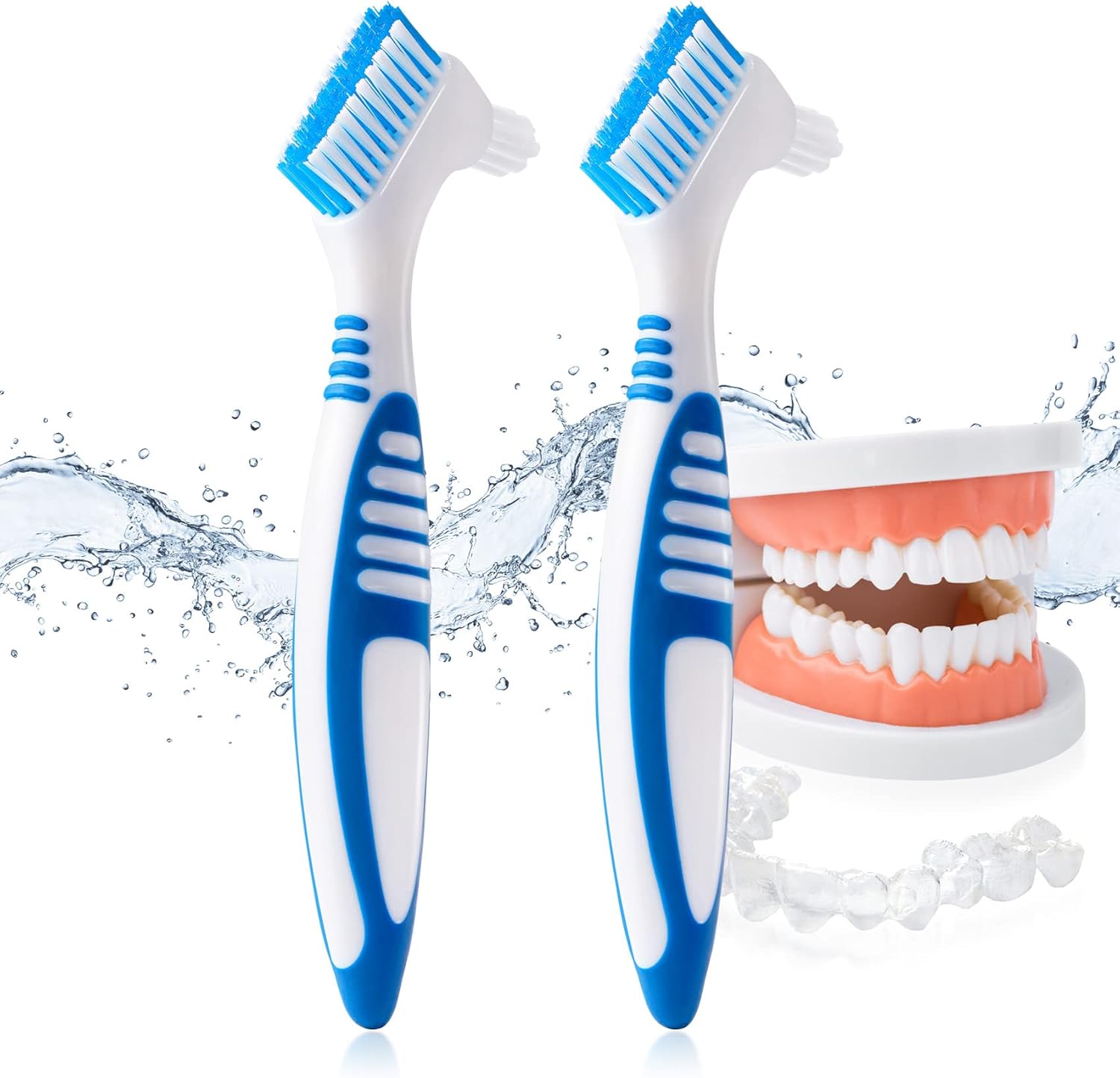 Annhua 2 Denture Brush with Double Side Soft Bristles, Denture Cleaning