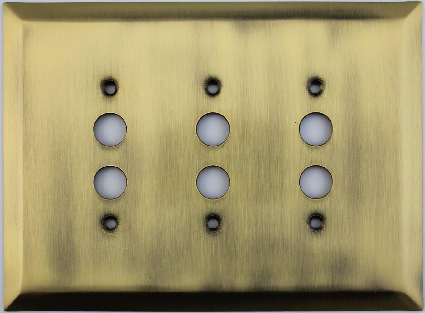 Jumbo Stamped Antique Brass Three Gang Push Button Light Switch Wall Plate
