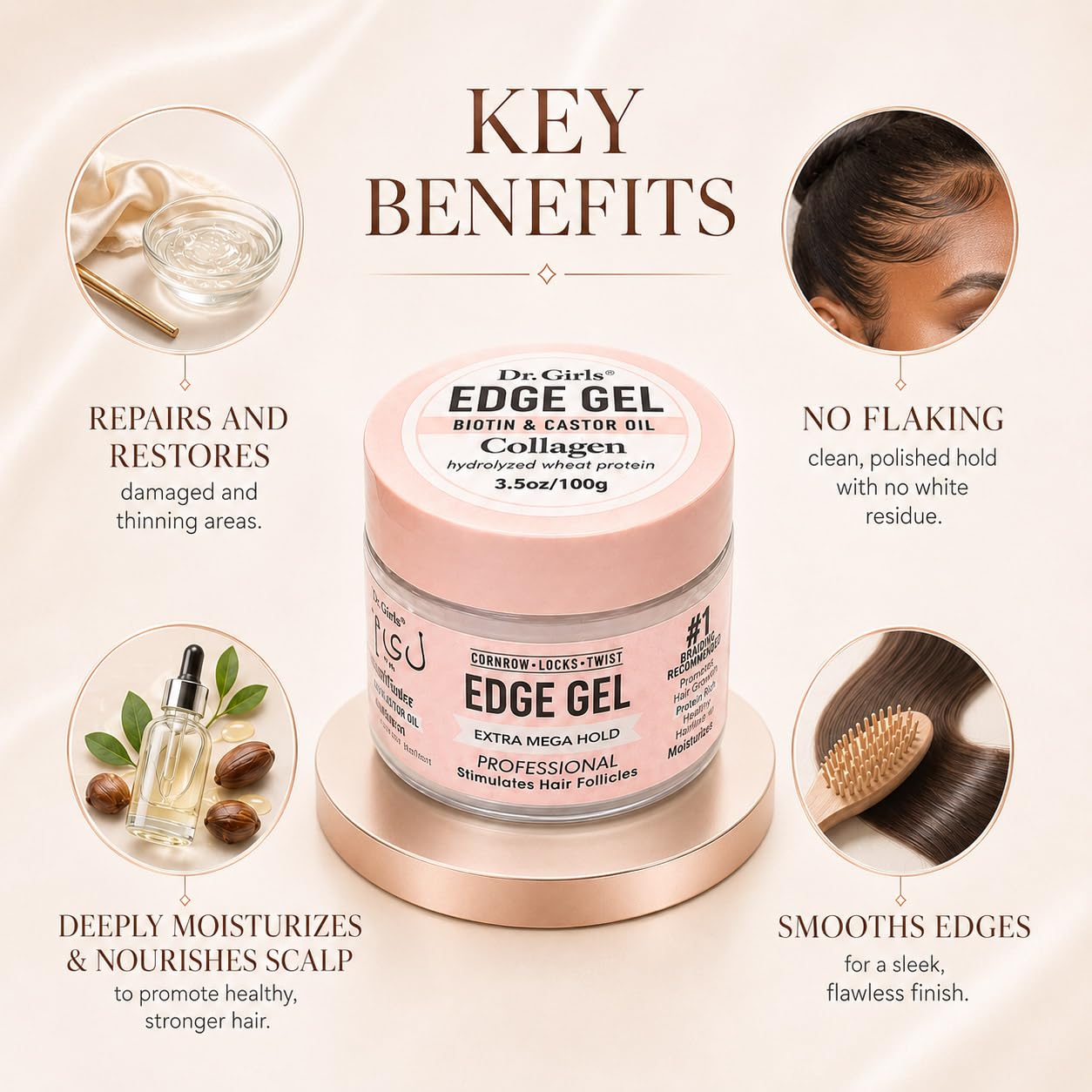 Dr. Girls Rice Water Lock & Twists Edge Gel – Extra Mega Hold per Locs, Cornrows & Twists – con biotina, olio di ricino, proteine idrolizzate del grano e collagene – REEMAS 99,2 g