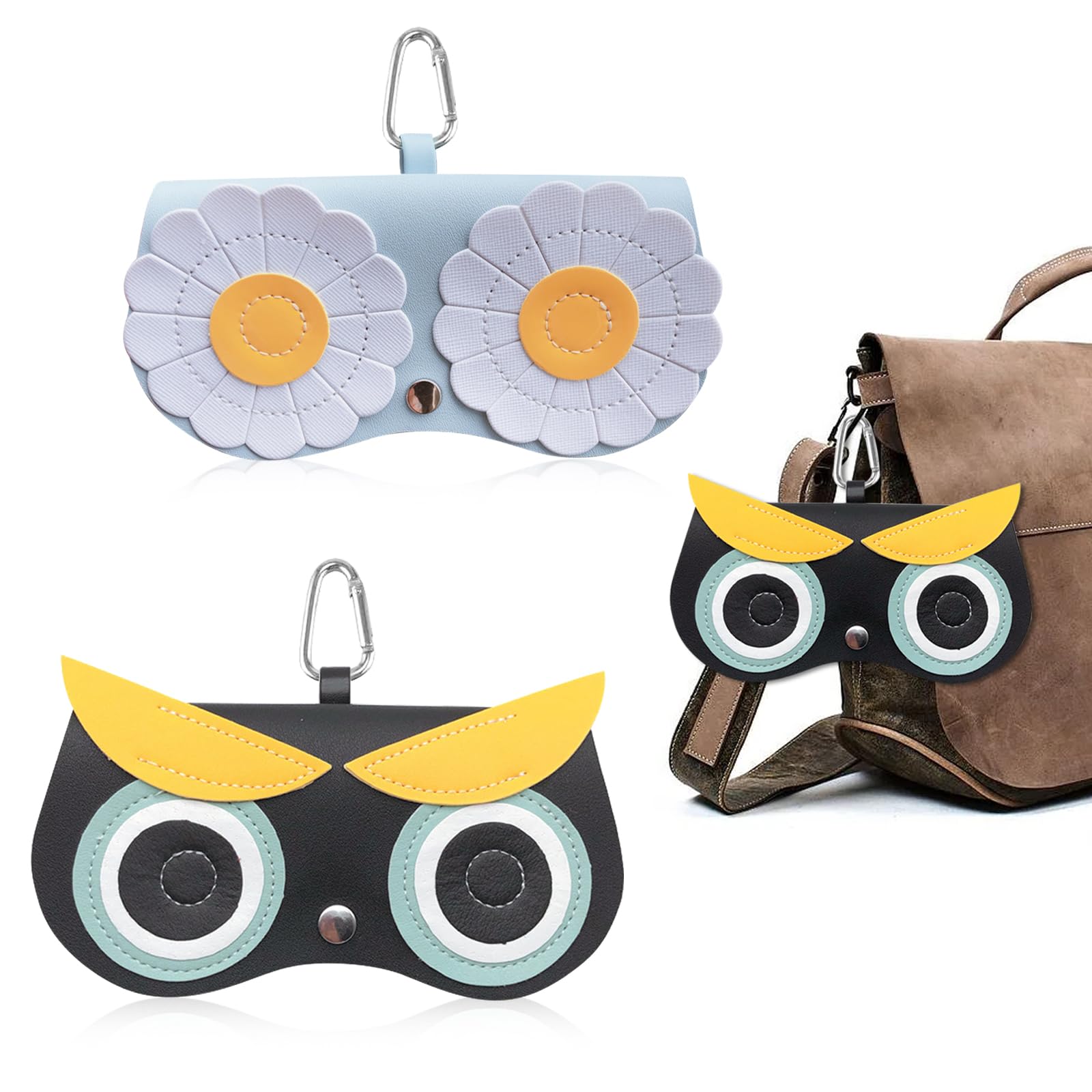 Irikdescia 2 fundas para gafas, se pueden colgar, elegante funda para gafas, estilo búho, flor azul, para guardar gafas de sol, portátil, estuche para gafas de sol