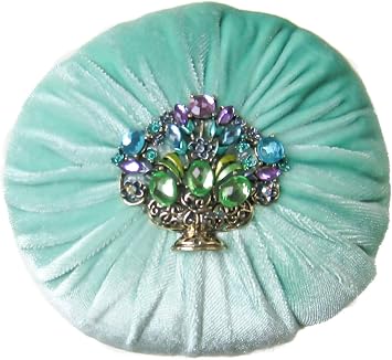 4" Mint Green Velvet Emery Sand Filled Abrasive Pin Cushion for Sewing - 1 lb Emery Powder - Handmade in USA 4", Mint Green