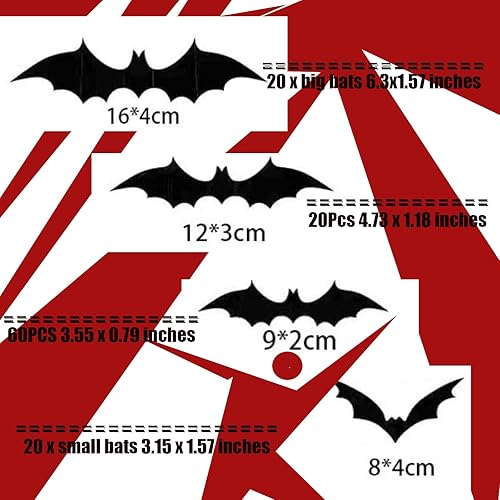 Miniatura 4 de Emopeak Murciélagos para decoración de pared, 120 unidades, calcomanías de decoración de murciélagos 3D de Halloween, impermeables, murciélagos