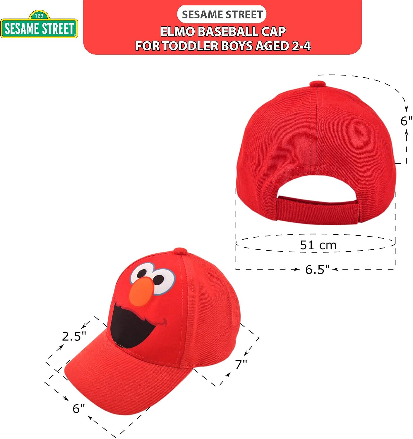 Sesame Street Toddler Cotton Baseball Cap - Elmo, Cookie Monster, Big Bird, Oscar The Grouch