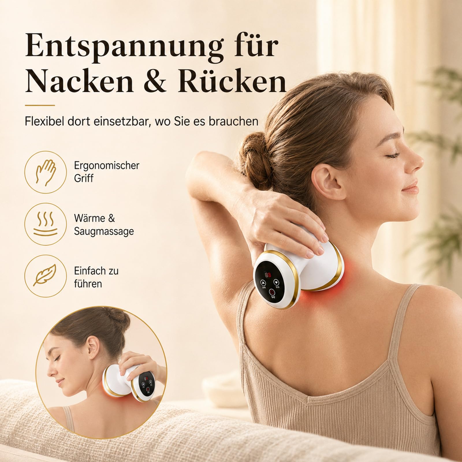 Celluvia Massage 4in1 Vakuummassagegerät gegen Cellulite, Rotlicht & Lymphpflege, Hautstraffend & Glättend