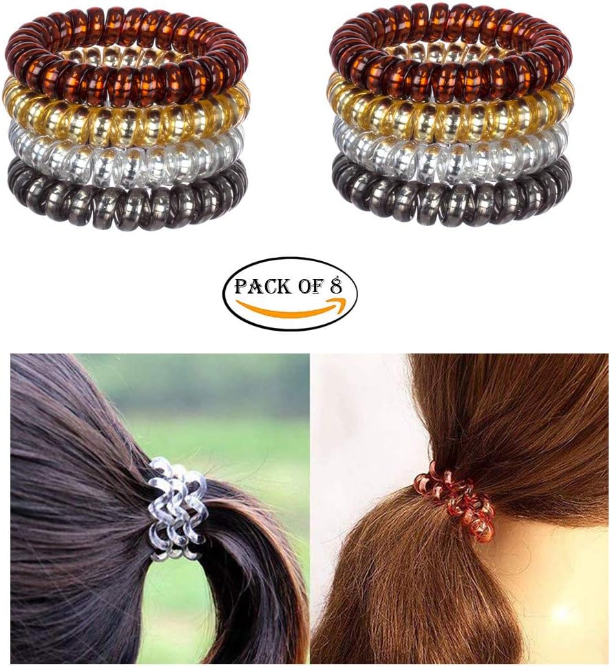 FOK Spiral Elastic Hair Tie Rubber Bands for Girls and Women, Random Colour, 8 Pieces