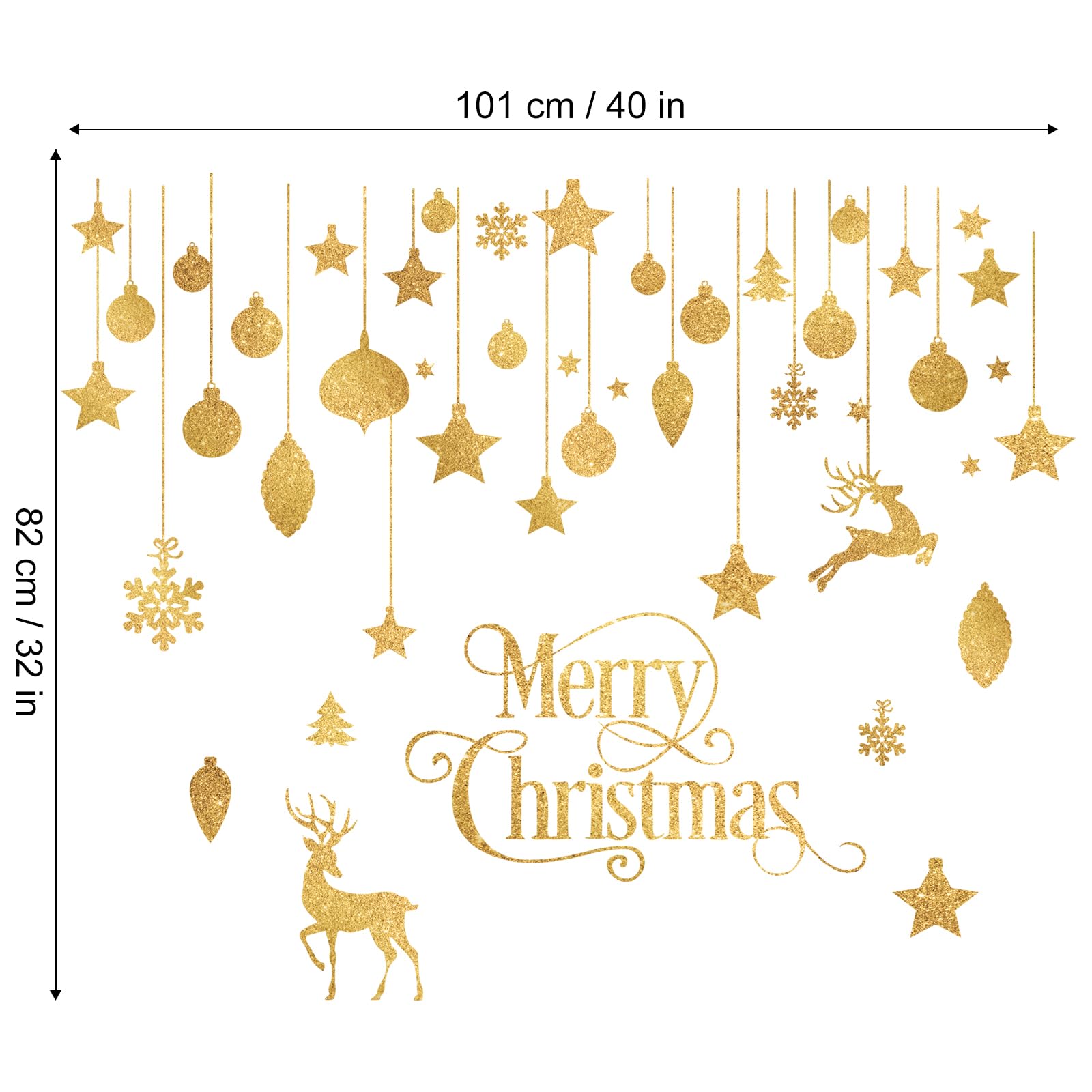 FUFUQUARE Christmas Wall Stickers Glitter Gold Reindeer Bells Snowflakes Ornaments Window Showcase Decals - Image 4