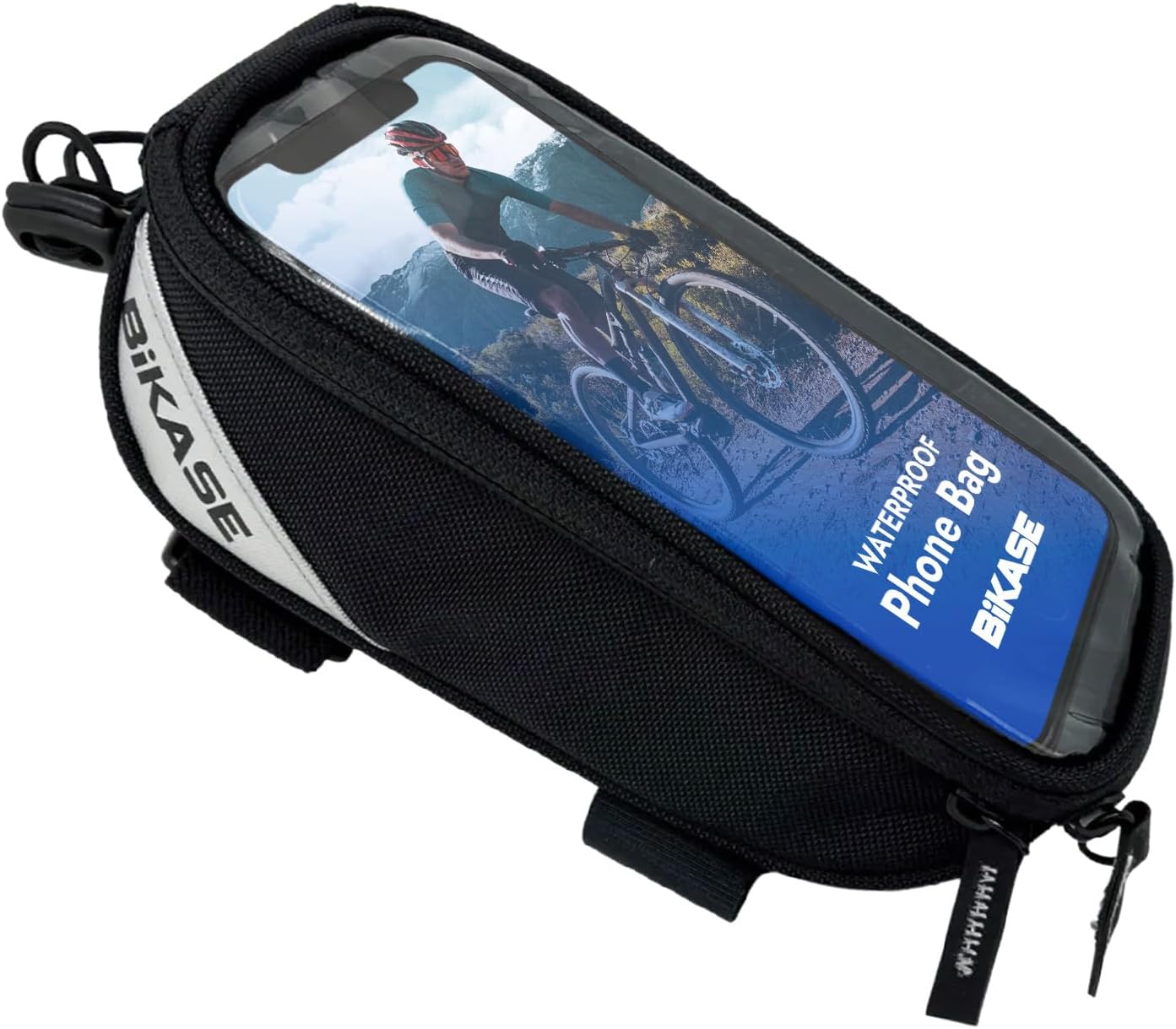 BiKase Beetle Large E-Bike Phone Bag - Water Resistant Nylon Phone Mount for Bicycles, Fits iPhone 15/14/13 Max & Samsung Galaxy, Easy Install Top Tube Cell Holder for Ebikes