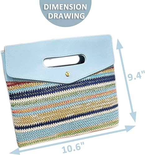 Miniatura 2 de Bolsa de mano para mujer, bolsos de mano de paja, paquete de sobre con asa de transporte de cuero, bolsos bohemios coloridos para tejer a mano,