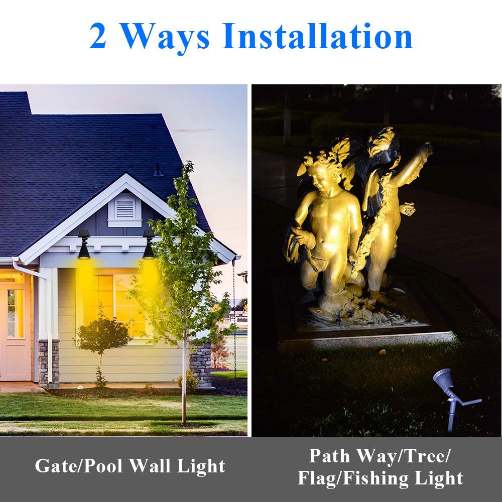 Solar Spot Lights Outdoor, FALOVE 2-in-1 Wall/Ground Light Solar Flag Pole Light Adjustable Landscape Light Security Lighting Auto On/Off for Wall Patio Deck Yard Garden Driveway Pool - 1 Pack Warm