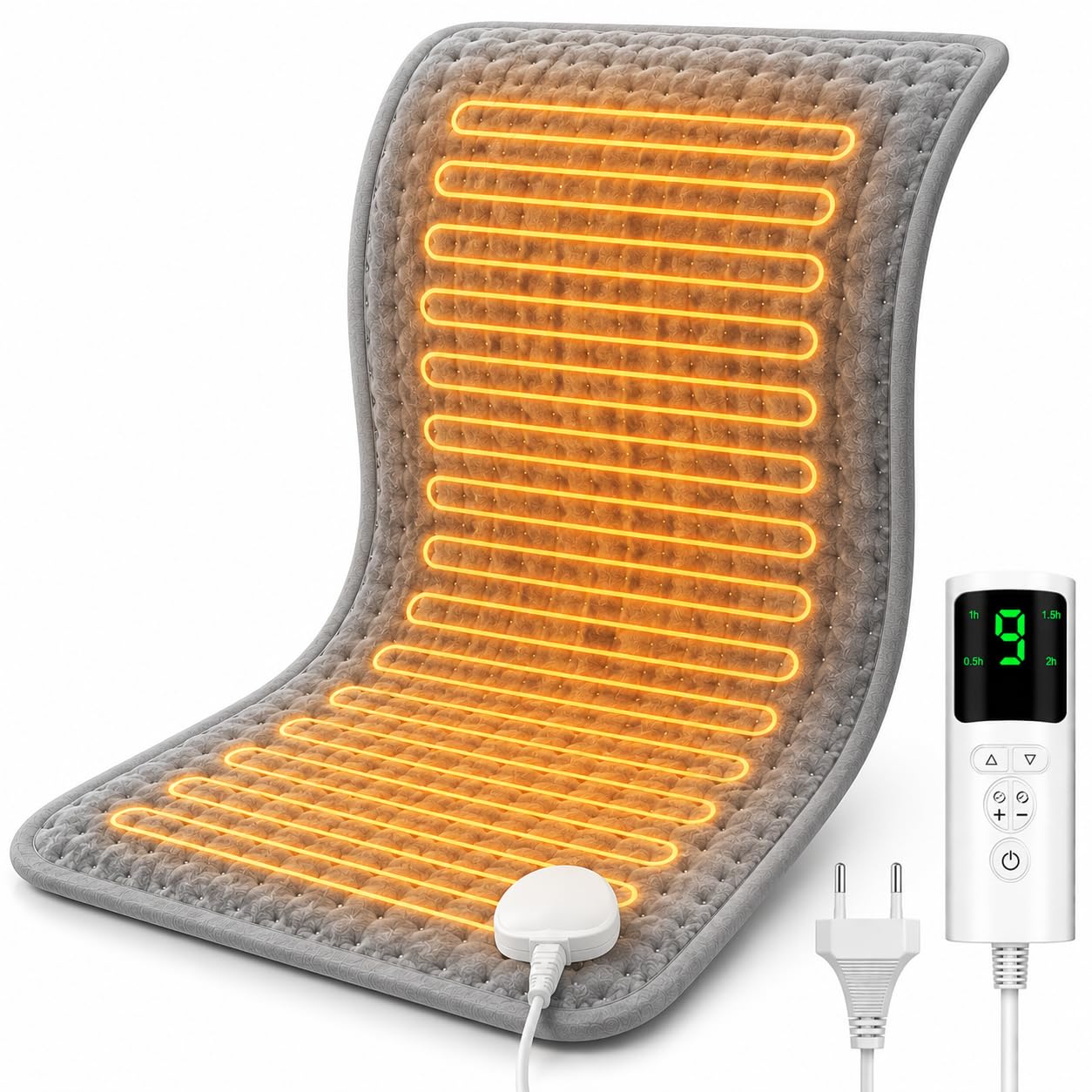 UOHHBOE Termoforo Elettrico 75W Tappetino Riscaldante 9 Impostazioni di Temperatura Lavabile in Lavatrice 4 Timer 60x30cm Con Spegnimento Auto Termoforo Cervicale Spalle Schiena Addome e Gambe