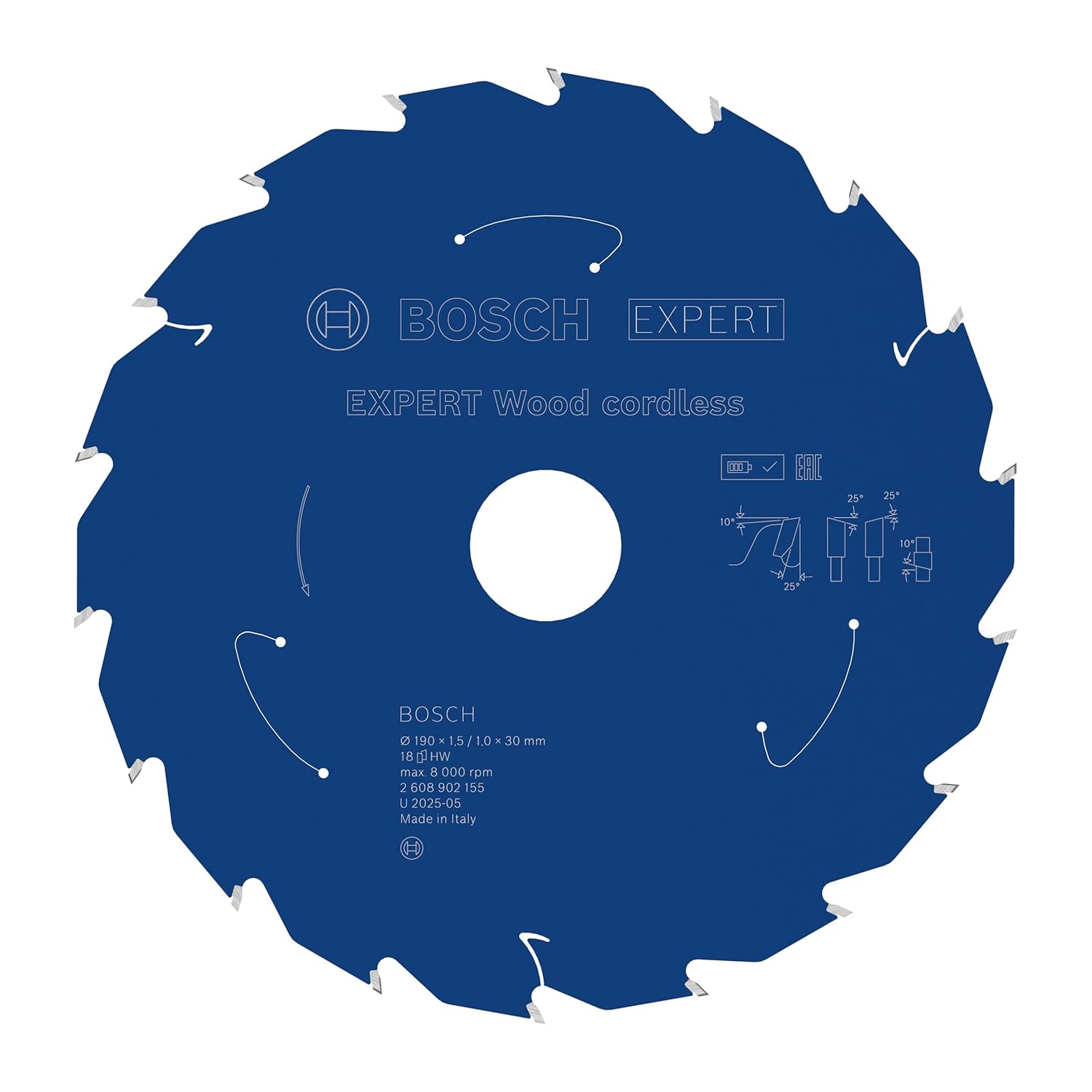 Bosch 1 x Expert Wood Cordless Circular Saw Blade for Hand-Held Circular Saws (for Softwood, Hardwood, Diameter mm, Professional Accessories Cordless Circular Saws)