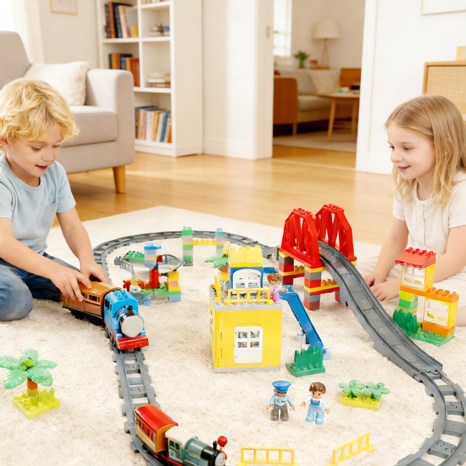 Set di 47 binari per treno, set di binari per ferrovie, compatibili con il leader di mercato, cambiare orbita, diritta, curva, binari per ferrovie, giocattoli per bambini (47 pezzi)