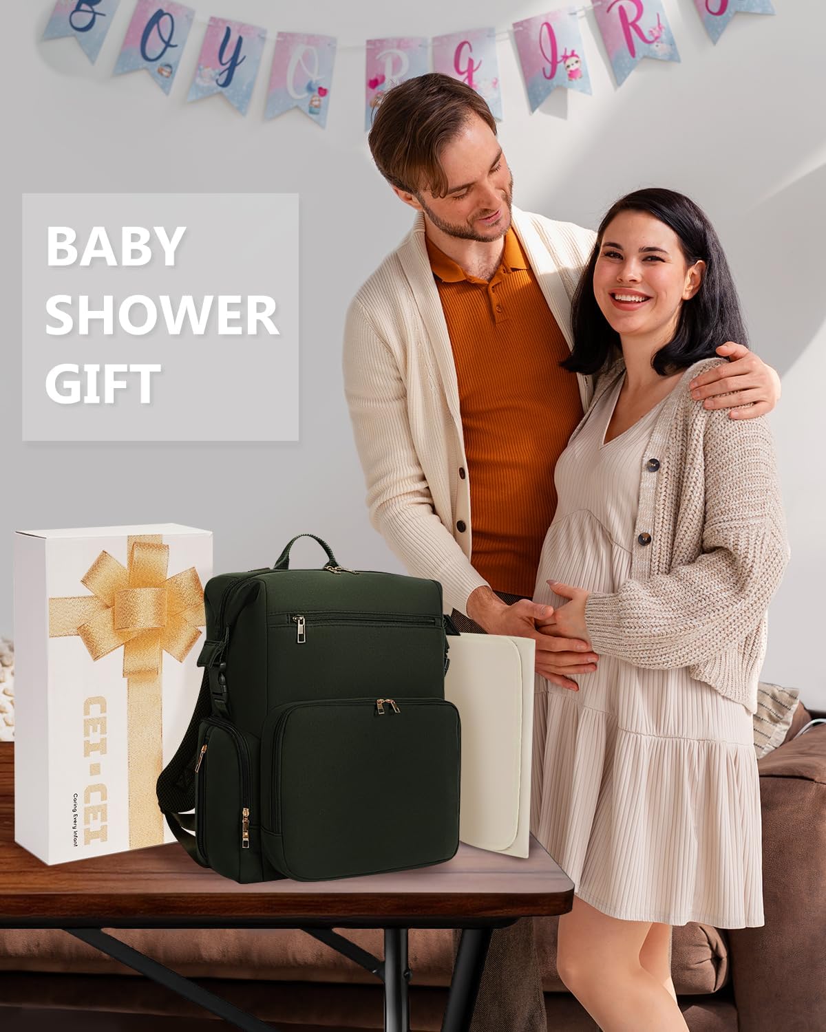 CEI-CEI Neoprene Diaper Bag Backpack with Changing Pad, Large Newborn Baby Maternity Bags Travel Tote with Insulated Pockets (Army Green)