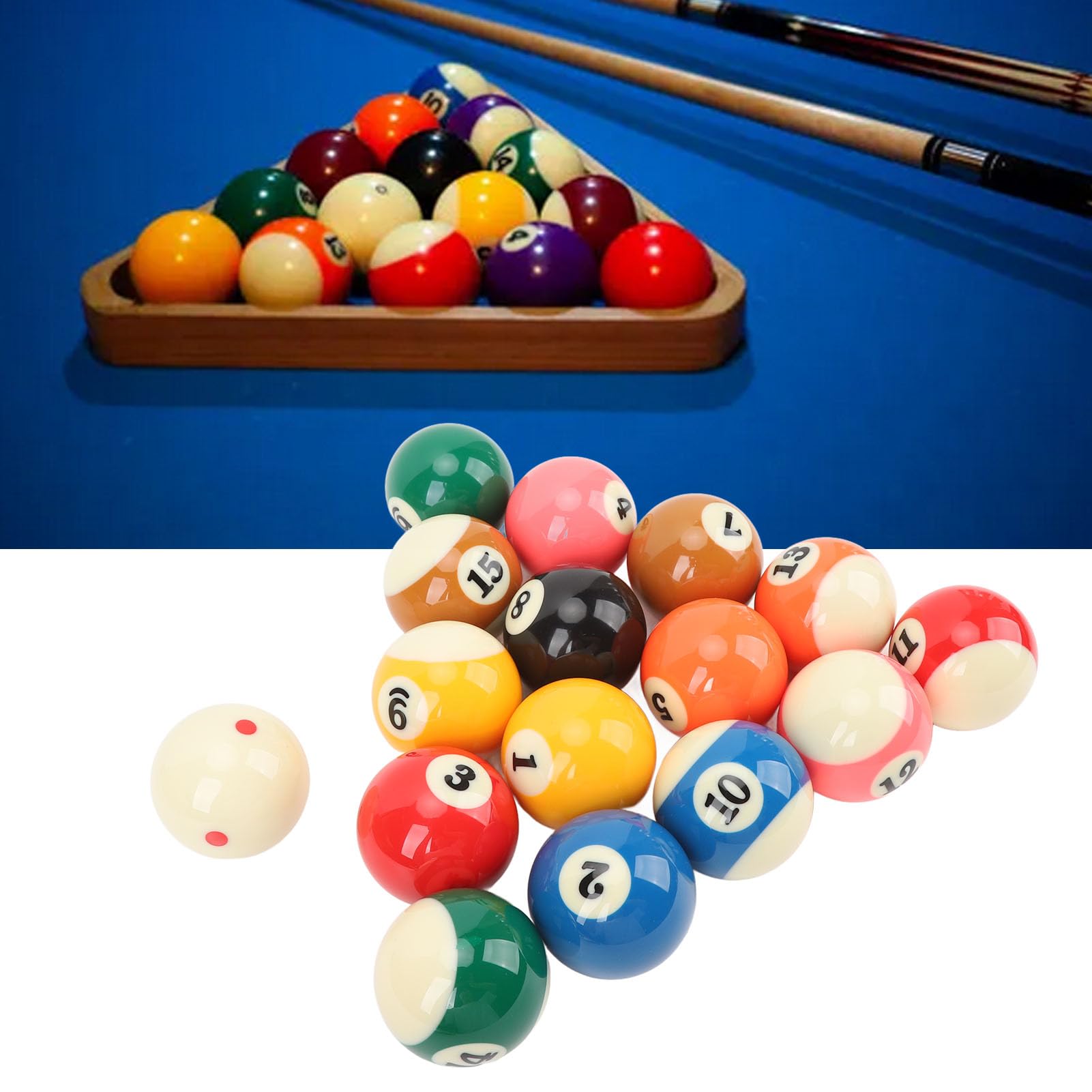Billiard Pool Ball Set, 2.25in Regulation Size Resin Balls Resin Billiard Balls with Vibrant Colors for Pool Table Accessories
