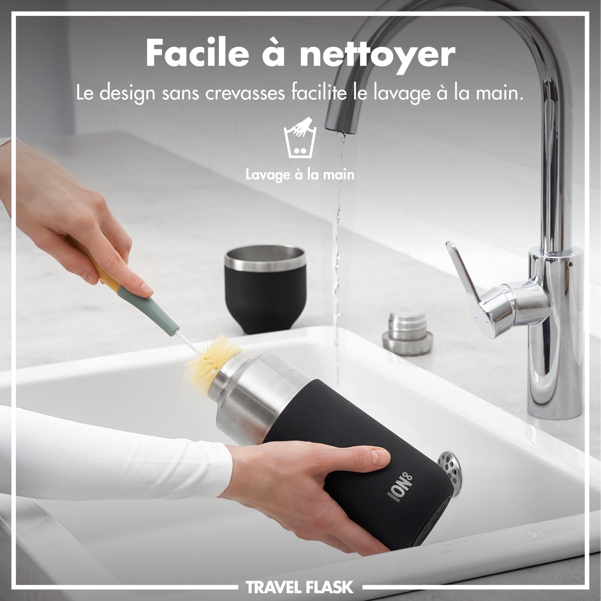 ION8 Gourde Isotherme ThermoShield pour Boissons Chaudes ou Froides, Grande Tasse Isotherme, Capacité de 2 Tasses, Bouchon Magnétique et Base Souple - Élégant et Écologique, Noir