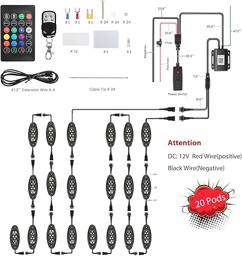 Miniatura 6 de Luces LED RGB, 20 cápsulas impermeables Magic-RGB, multicolor, persecución de neón, kit de iluminación de música subterránea con control de