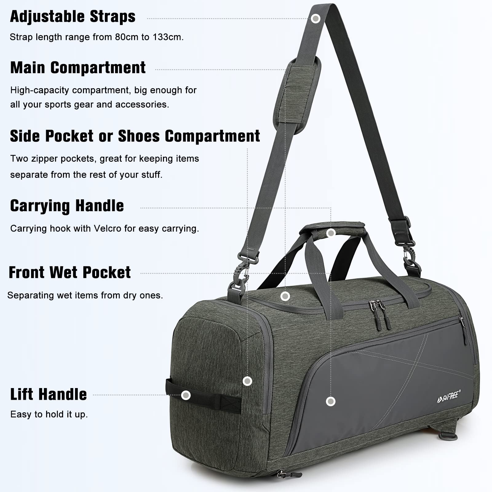 G4Free Zaino da viaggio a 3 vie, 45 l/60 l, grande borsa da palestra con scomparto umido e scomparto per scarpe per viaggi, nuoto, yoga, escursionismo, campeggio