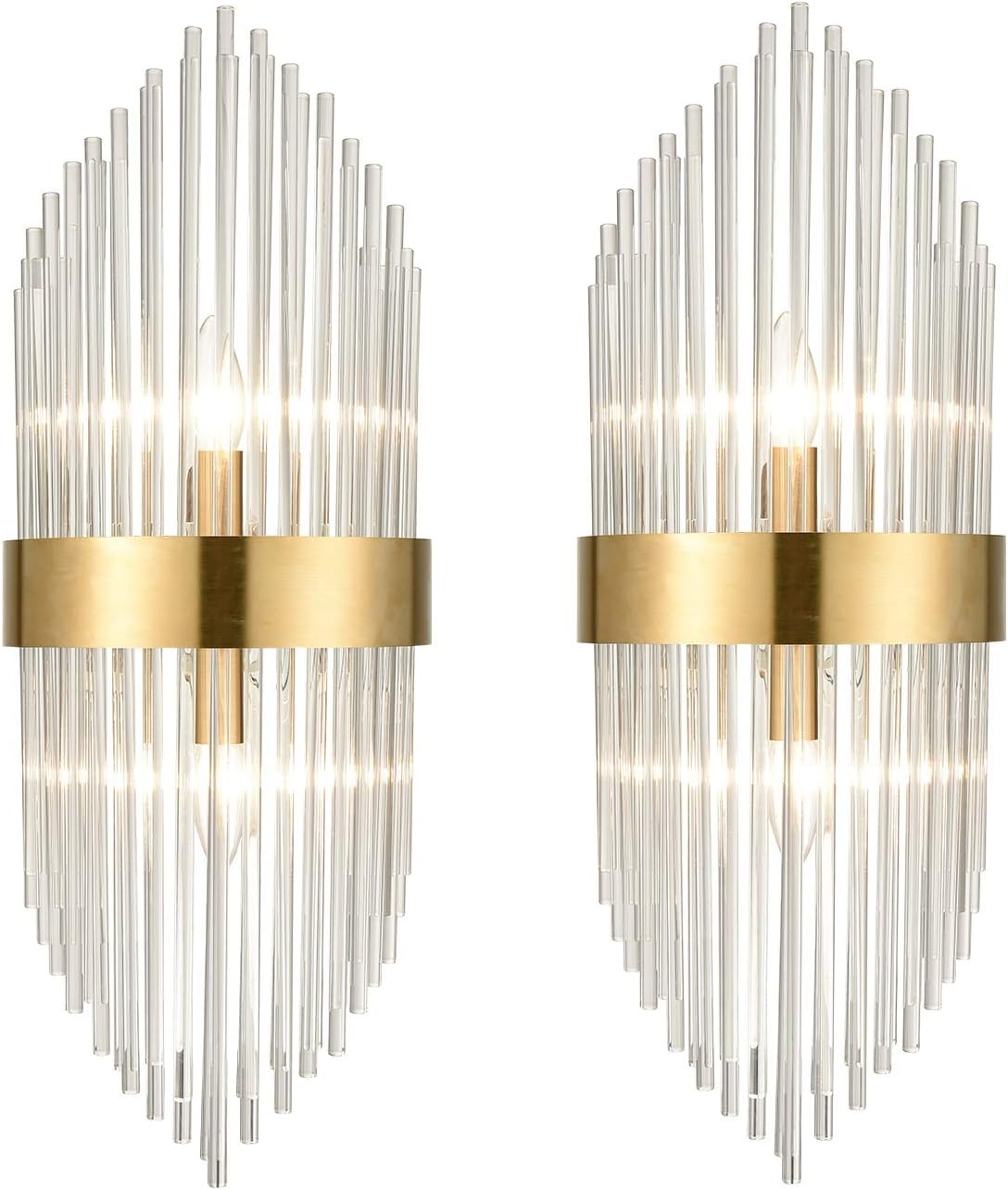 Gеt Pорulаr оƒƒеr Mid Century Brass Glass Rods Wall Sconce 2 Pack Modern Luxury-Look Clear Glass Wall Lights Art Decor