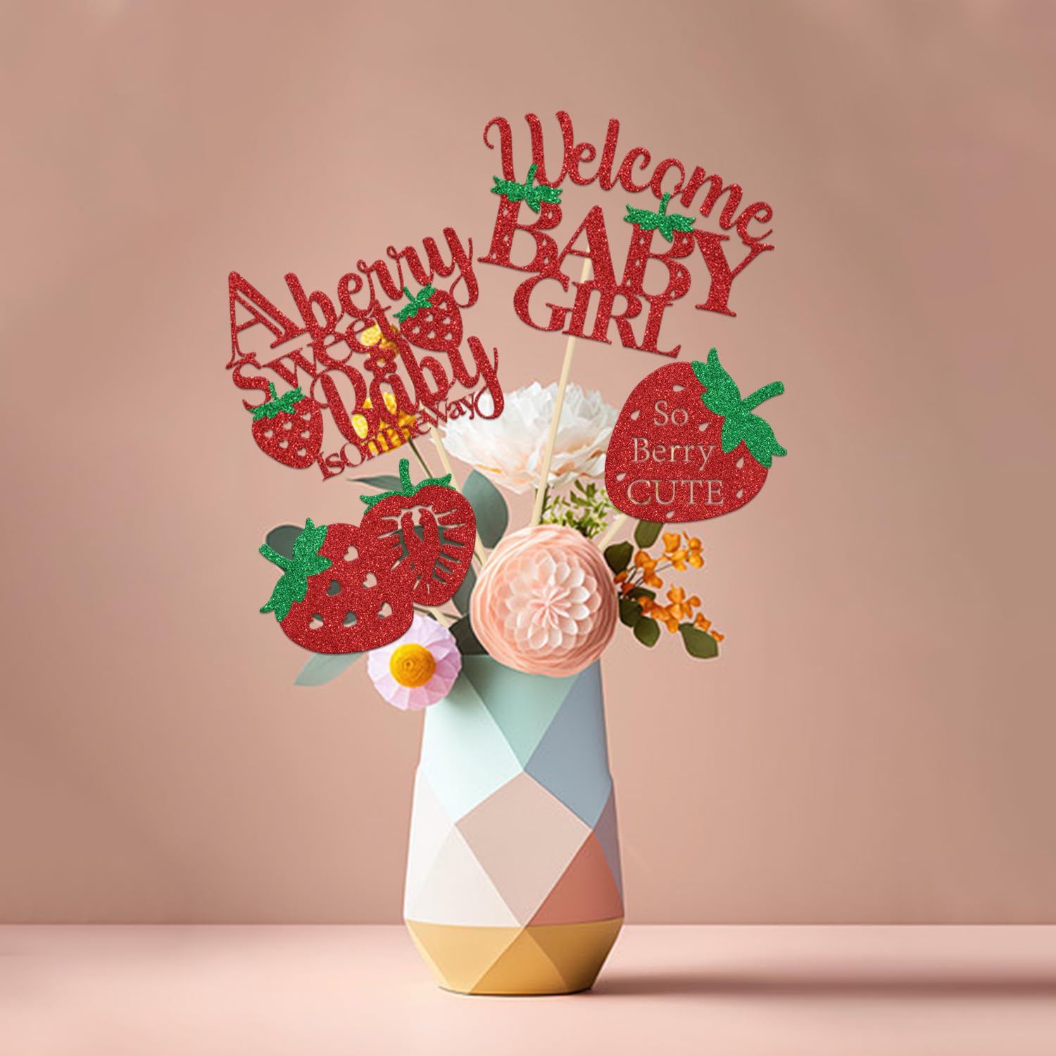 24 Centrotavola Baby Shower A Tema Fragola 'A Berry Sweet Baby' – Decorazioni Festa Ragazza