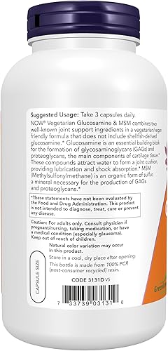 Miniatura 2 de NowFoods Vegetarian Glucosamina & MSM Joint Health 240 Cápsulas Vegetarianas