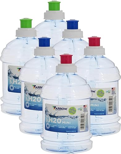 Arrow H2O On The Go - Botella de agua de 18 onzas líquidas (incluye 6 botellas) - Mini botella de agua de plástico transparente con tapa de empuje,