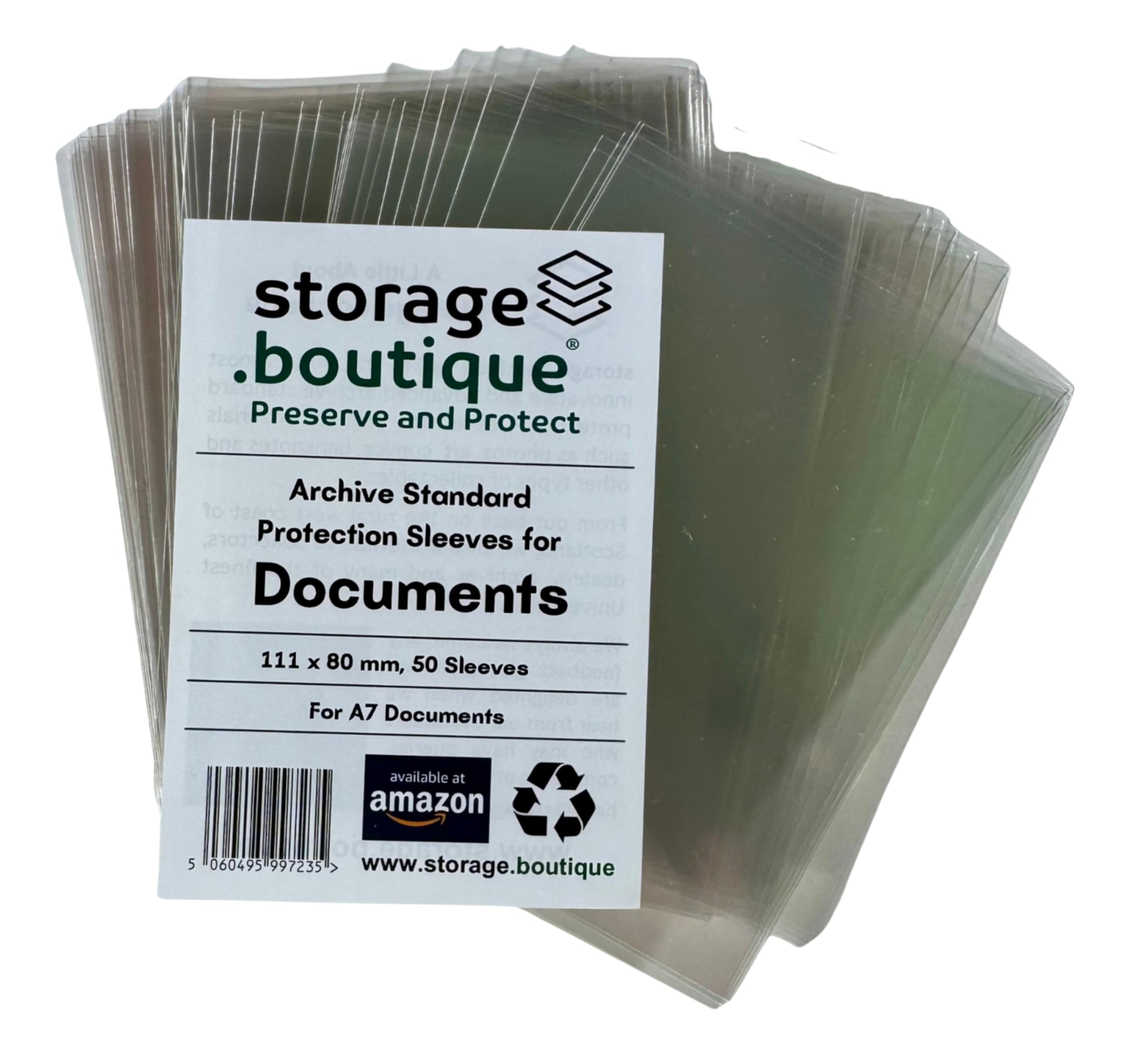 storage.boutique Document/Paper Ephemera Protection Sleeves, Archive Standard, Acid Free, A7 Size, 111 x 80 mm, 50