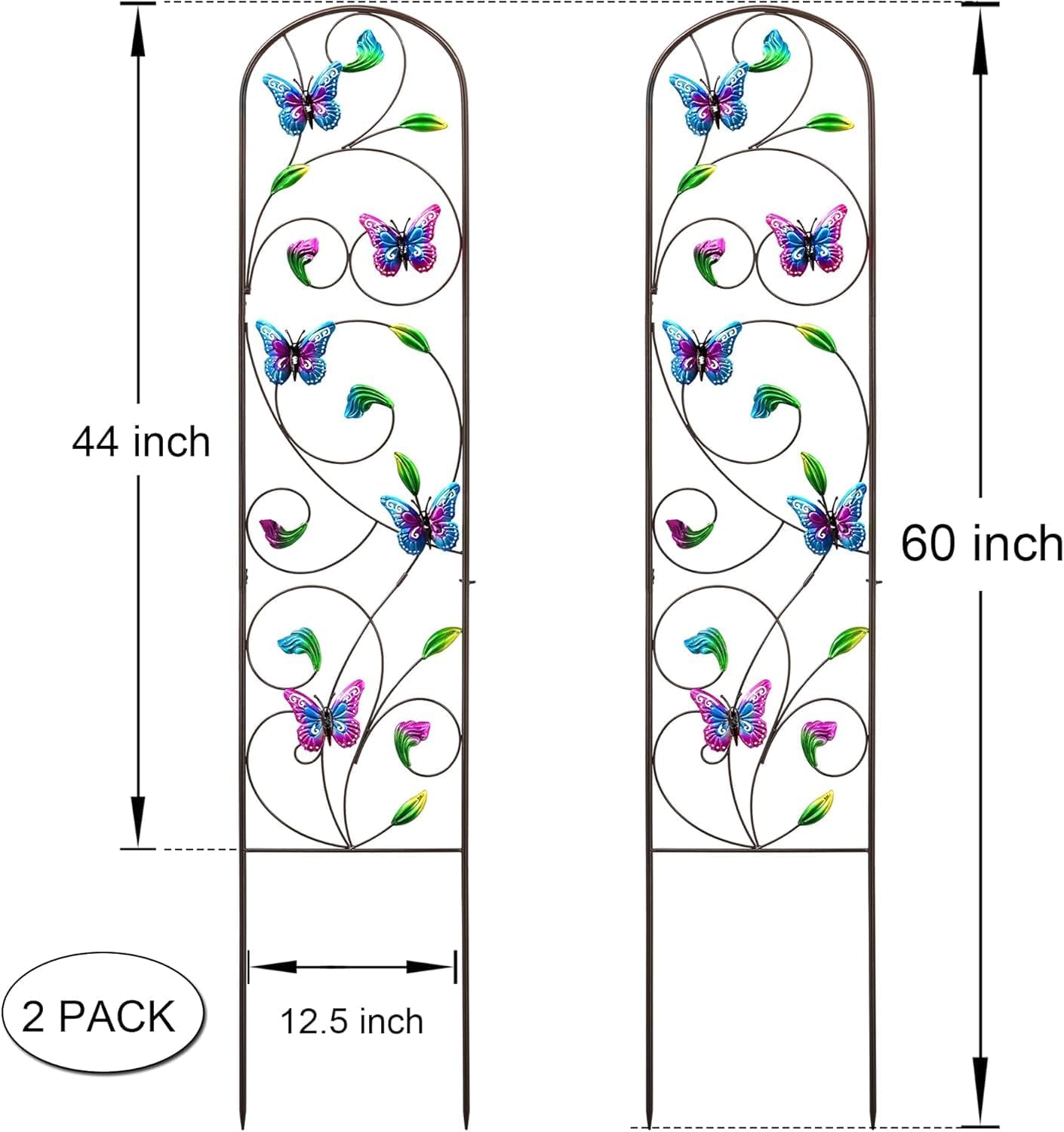 WAIU 2 Pack Butterfly Metal Garden Trellis for Climbing Plants, Decorative Outdoor Trellis for Flowers, Rustic Garden Decor for Patio, Lawn, Yard, Backyard