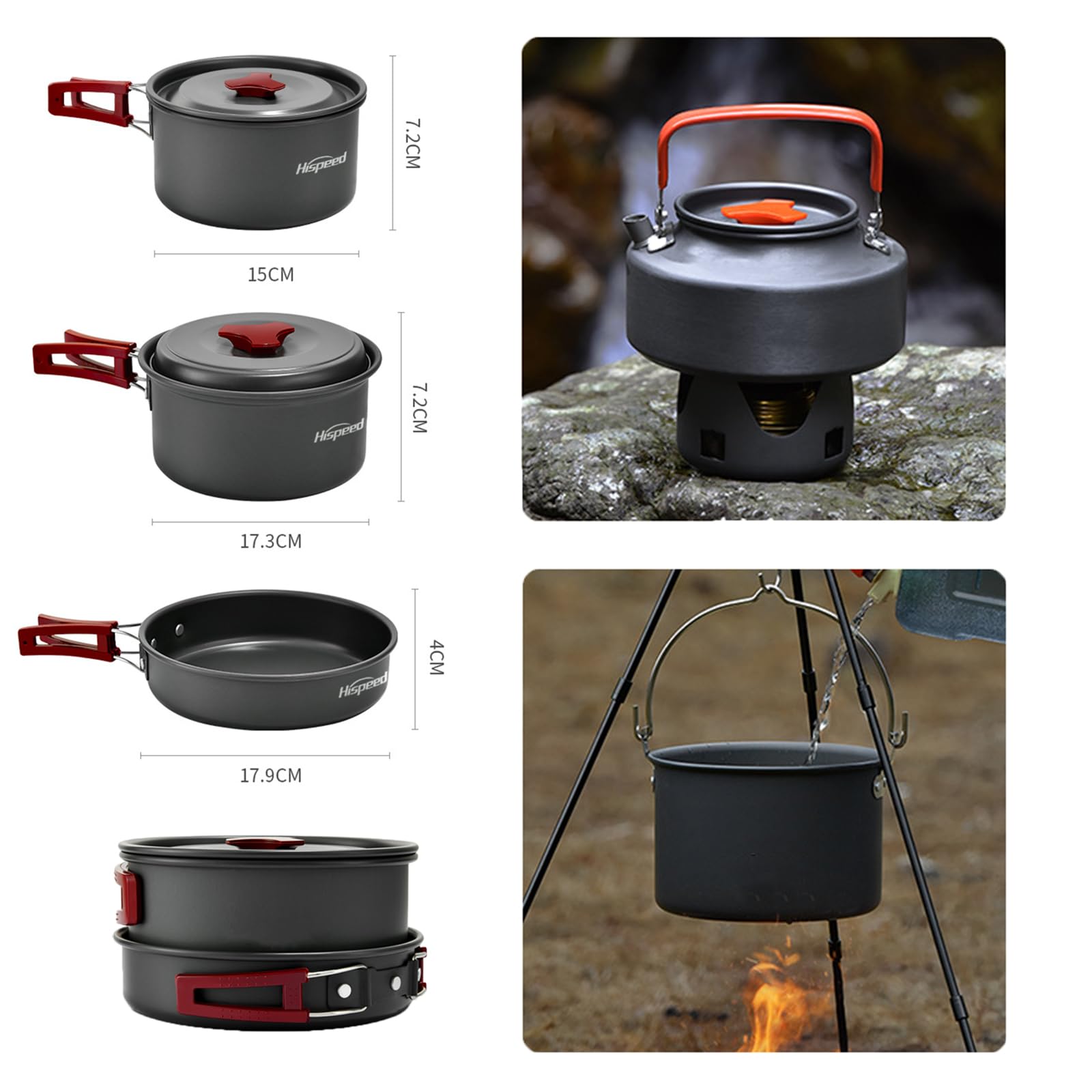 Camping Kochgeschirr Set Leichte Camping Topf Aluminium Mit Faltbare Besteck Camping Geschirr Set Picknick Topf Für Picknick Wandern Kochen Camping 2-3 Personen