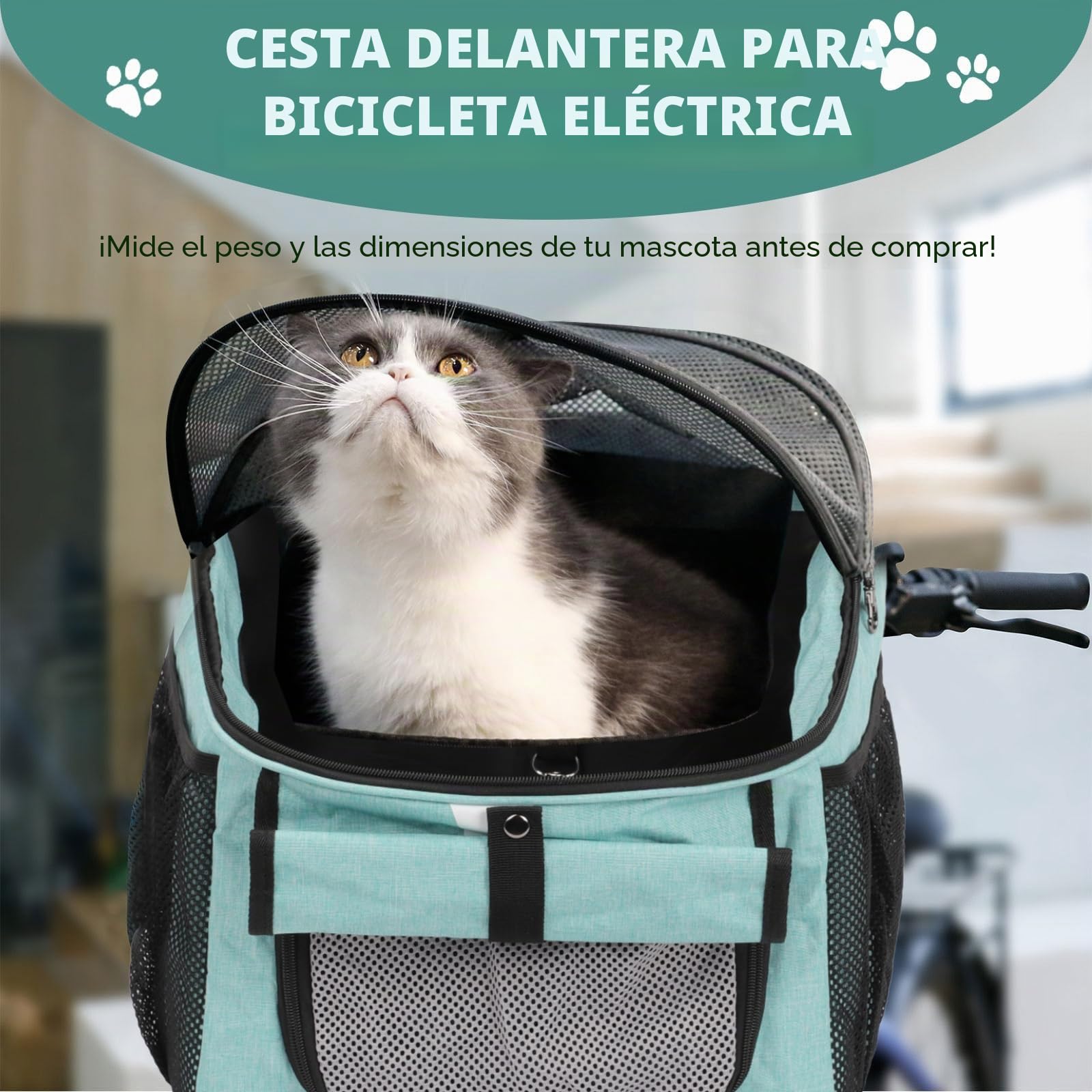 Cesta de bicicleta para mascotas con adaptador de manillar, cesta frontal de bicicleta, cesta frontal plegable multiusos para manubrio desmontable, bolsa de mochila para gato y perro con correa para